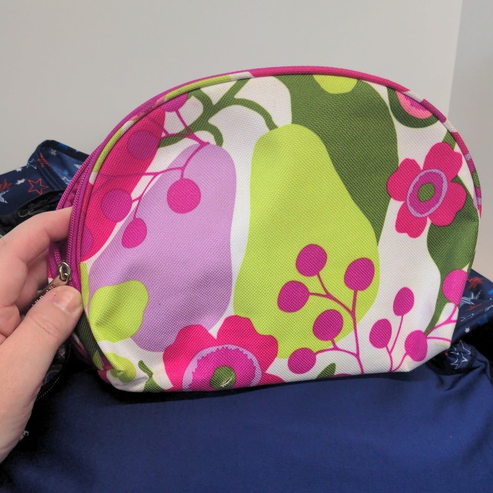 Clinique Pink Green Yellow Floral‎ Cosmetic Makeup Bag Pouch